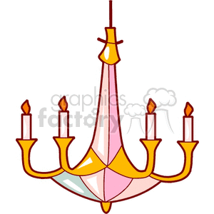 A colorful clipart image of a vintage chandelier with lit candles.