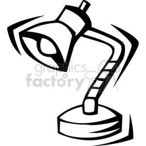 A black and white clipart illustration of a desk lamp with a flexible neck and round base.