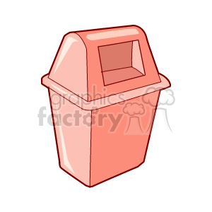 Illustration of a pink garbage can with a lid and opening for waste disposal.