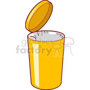 Clipart image of an open yellow garbage can.