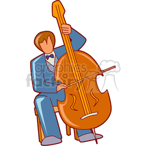 Clipart illustration of a musician playing a double bass.