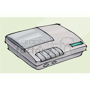 Clipart image of a retro answering machine with buttons and a display screen.