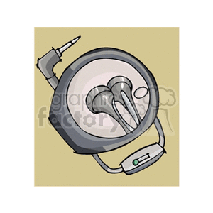 Clipart image of a pair of earbuds in a storage container to keep them safe