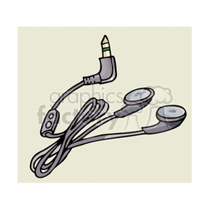 Clipart image of wired earphones with a 3.5mm audio jack.