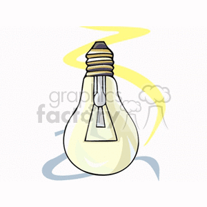 Clipart image of a light bulb with abstract blue and yellow swirls in the background.