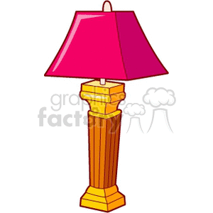 A colorful clipart image of a table lamp with a red shade and a decorative yellow base.