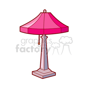 A clipart image of a table lamp with a pink shade and a pull cord.