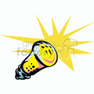 A colorful clipart image of a lit light bulb with a bright yellow starburst background.