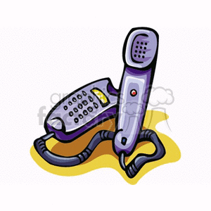 Colorful clipart image of a retro corded telephone with a handset and number pad.