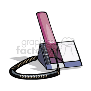 Illustration of a corded telephone with a sleek design, featuring a handset and base with a coiled cord.