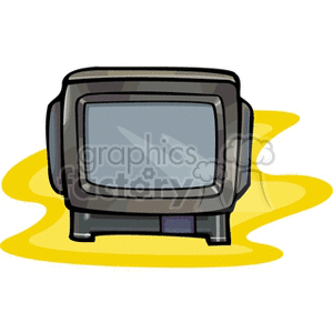 Clipart image of an old-fashioned television on a yellow background.