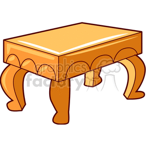 A clipart image of a wooden table with a rectangular top and four curved legs.