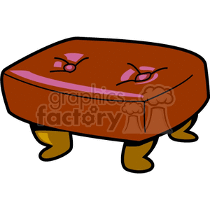 A clipart image of a brown ottoman with button tufting and wooden legs.