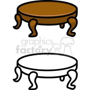 Clipart image of a round table with four curved legs, shown in both colored and black-and-white versions.