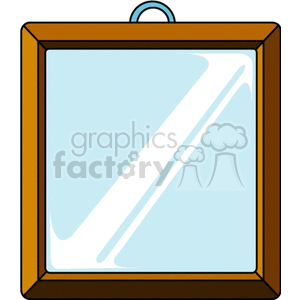 A clipart image of a square mirror with a brown wooden frame.