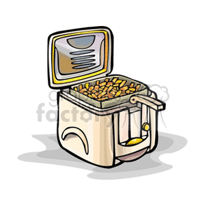 Clipart image of a deep fryer filled with diced food, typically used for frying in household kitchens.