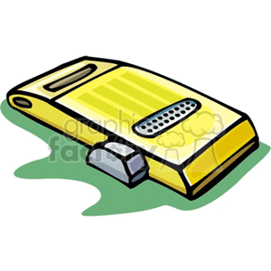 Clipart image of a yellow kitchen grater with a metal grating surface, depicted on a green background.