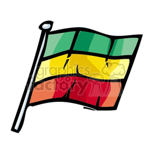 The clipart image features a stylized version of the Ethiopian flag. The flag is depicted with its characteristic three horizontal stripes of green at the top, yellow in the middle, and red at the bottom. The flag is on a flagpole and appears to be waving.