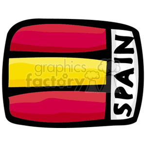 The clipart image displays a stylized representation of the flag of Spain. The flag is depicted with its characteristic horizontal bands of red-yellow-red, with the yellow band being roughly twice the size of each red band. On the side of the flag, the word SPAIN is written in black letters, indicating the country the flag represents.