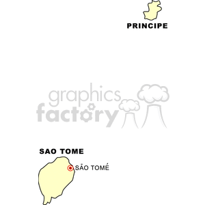 Clipart map of Sao Tome and Principe, highlighting the islands of Sao Tome and Principe with an emphasis on the city of Sao Tome.