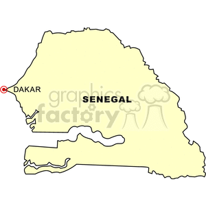 Clipart image of a map of Senegal highlighting its capital, Dakar.