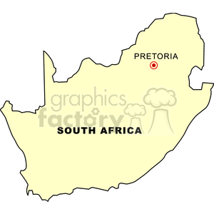 A simple clipart map of South Africa highlighting the location of Pretoria.