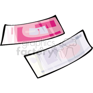 This clipart image depicts two colorful paper money bills with abstract designs.