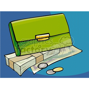 Green Wallet with Cash and Coins