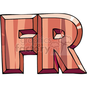 Clipart image of the letters 'FR' depicted in a bold, three-dimensional design with a striped pattern, standing for French Frank