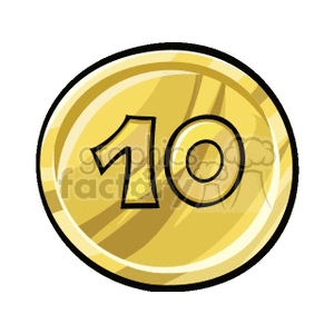 A clipart image of a gold coin with the number 10 on it.