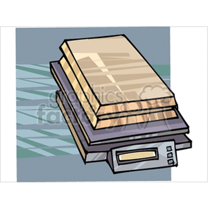 A clipart image of a platform scale with gold bars being weighed.