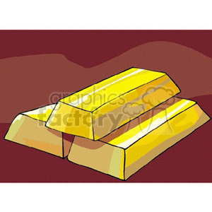 Clipart image of three gold bars stacked together on a reddish background.