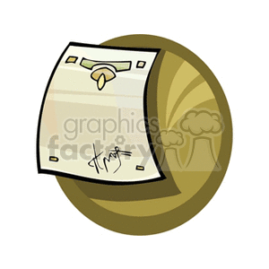 Clipart image of a signed document or bill attached to a board with a pin.