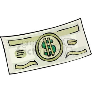 The clipart image shows a dollar bill at and angle. There is no denomination showing, so it could be any note
