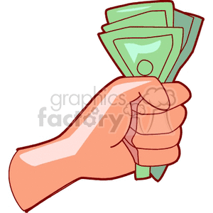 Clipart image of a hand holding a stack of dollar bills.