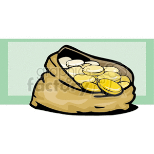 A clipart image of a sack filled with gold and silver coins.