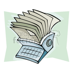 This clipart image shows an old style money sorter, which was used to count up denominations of notes 