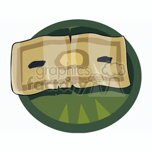A stylized image of a folded paper bill, representing currency or money, placed on a dark green circle background.
