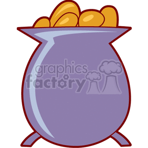 Clipart image of a purple pot filled with gold coins.