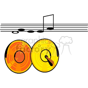 Clipart image of musical notes and two cymbals.