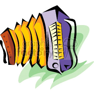 Colorful clipart of an accordion against a green abstract background.