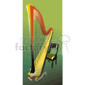 Elegant Harp with Chair – Classic Music Instrument