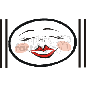 The image appears to be an artistic representation of a face where the elements of the face mimic musical notation. The eyes resemble music notes, possibly representing double whole notes or breve notes due to their oval shape without stems. However, it is not a standard depiction of any specific musical notes, as the elements are arranged to create facial features instead. The image contains a black oval background with two vertical lines on either side, resembling the lines of a musical staff.