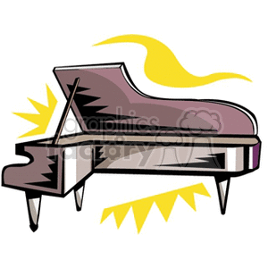 A colorful clipart image of a grand piano with abstract yellow accents.