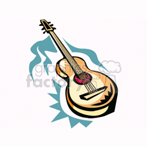 Colorful clipart illustration of an acoustic guitar with stylized design elements.