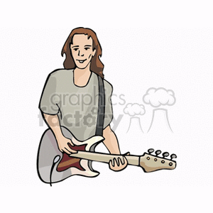 Clipart illustration of a musician playing an electric guitar.