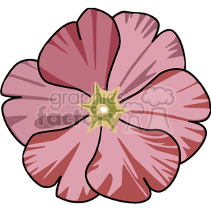 A stylized clipart image of a pink flower with a star-shaped yellow center and curved petals.