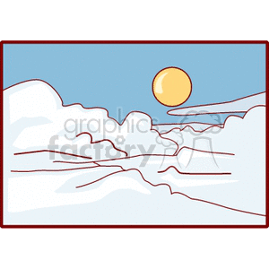 Clipart image depicting the sun shining brightly above fluffy white clouds.