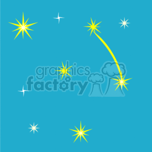 The clipart image depicts a night sky in a simplified artistic style with several small white stars and larger yellow stars, with one especially prominent yellow shooting star featuring a tail, suggesting motion through the night sky.