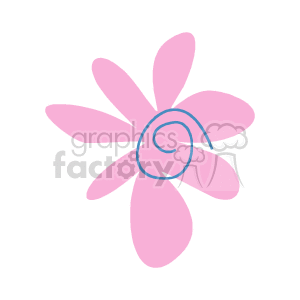   The image is a simple clipart of a pink flower with a light blue swirl in the center representing the flower